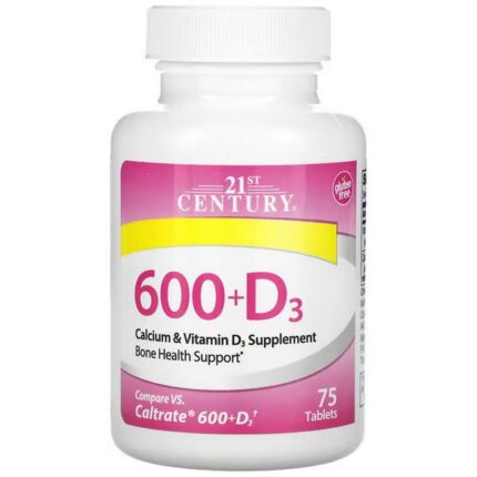 21st Century 600 + D3 Calcium + Vitamin D3, 75 Tablets