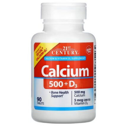 21st Century Calcium 500 + Vitamin D3 5 mcg (200 IU), 90 Tablets