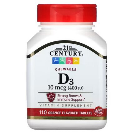 21st Century Vitamin D3 Chewable Orange Flavor 100 mcg (400 IU), 110 Tablets