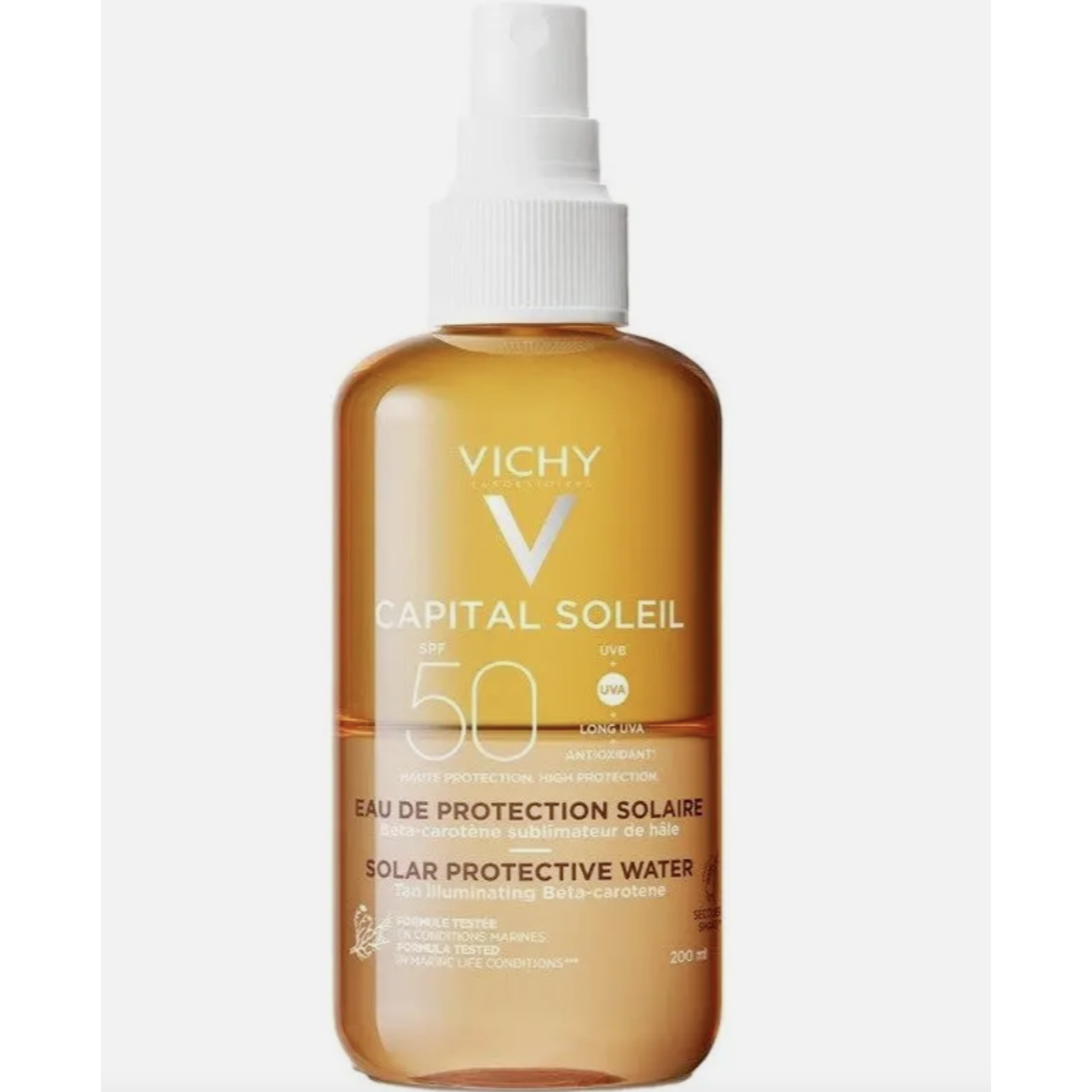 Do opalania Vichy Capital 50 SPF beta karoten rownomierny efekt opalania EAN GTIN 3337875695152 1 Vichy Capital Soleil Capital Soleil protective spray with beta-carotene SPF 50 200 ml