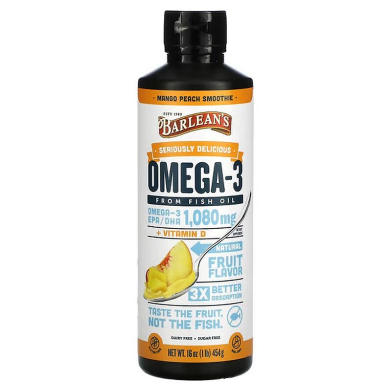 Barlean's Seriously Delicious Omega-3 Fish Oil Mango Peach 454 g