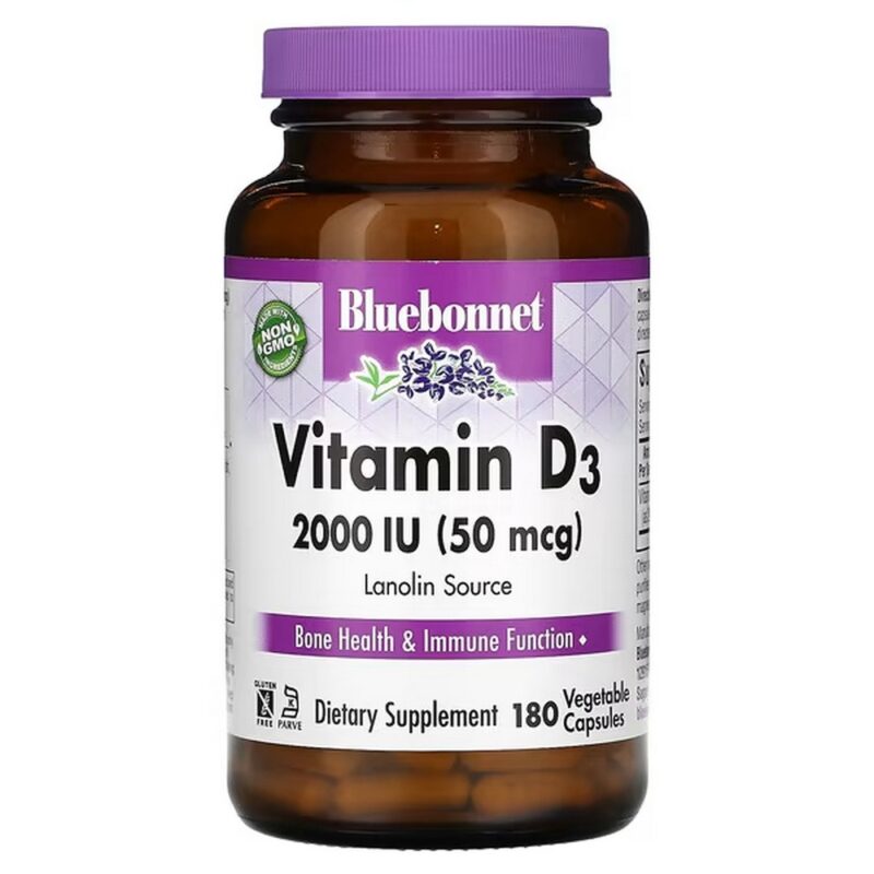 Bluebonnet Nutrition Vitamin D3 50 mcg (2000 IU) 180 Vegetable Capsules