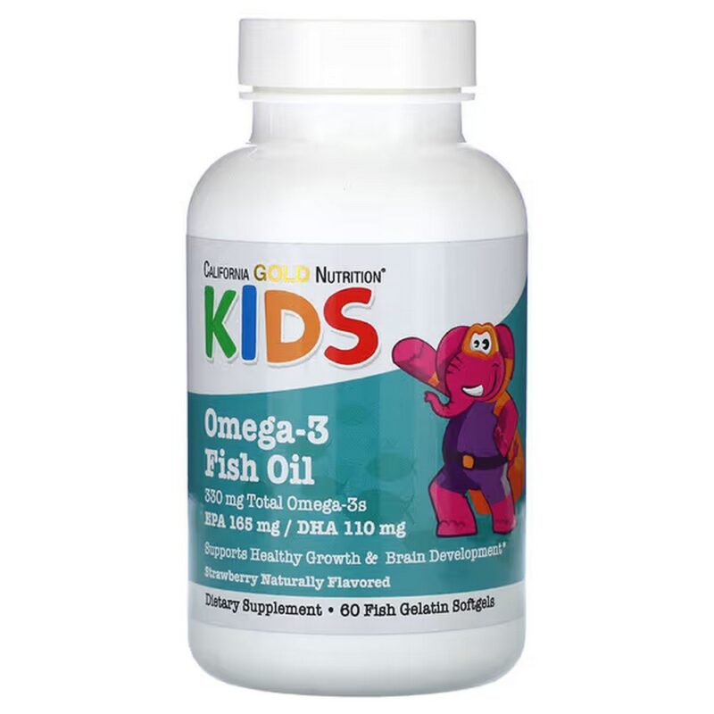 California Gold Nutrition Kids Omega-3 Fish Oil Strawberry, 60 Softgels