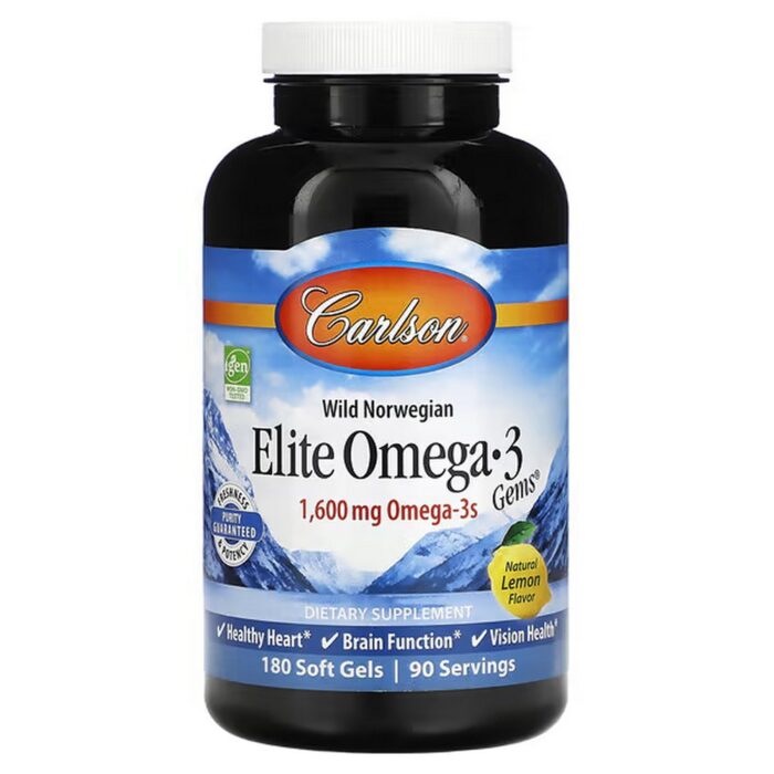 Carlson Wild Norwegian Elite Omega-3 Gems 1600 mg, 180 Softgels (800 mg each)