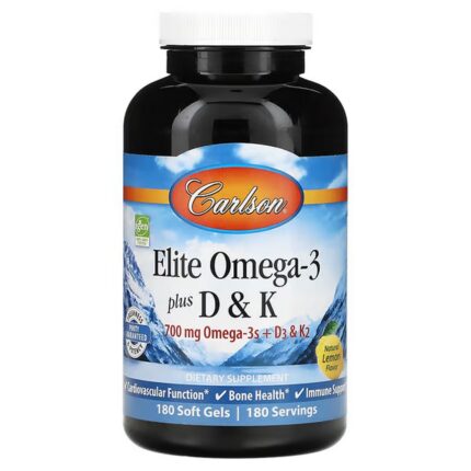 Carlson Elite Omega-3 Plus D & K Lemon Flavor, 180 Softgels