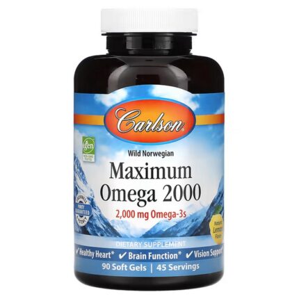 Carlson Wild Norwegian Maximum Omega 2000 2,000 mg, 90 Softgels (1,000 mg each)