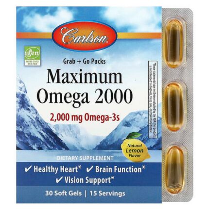 Carlson Maximum Omega 2000 Lemon Flavor 2,000 mg, 30 Softgels (1,000 mg each)
