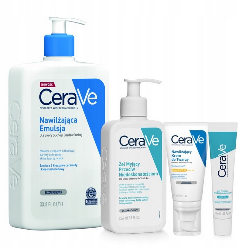 cerave face cream spf 50 52ml cleansing gel 236ml gel 40ml CeraVe Face Cream SPF50 + Cleansing Gel + Acne Gel Set
