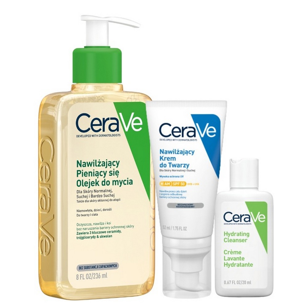 cerave moisturizing face cream spf 50 52ml foaming oil 236ml CeraVe Face Cream SPF50 + Foaming Cleansing Oil Set
