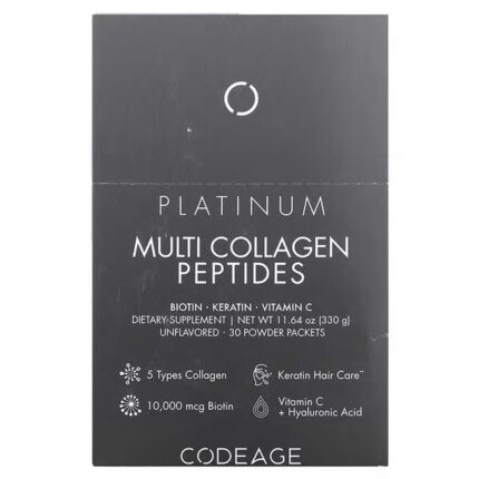 Codeage Platinum Multi Collagen Peptides Biotin Keratin Vitamin C 30 Packets