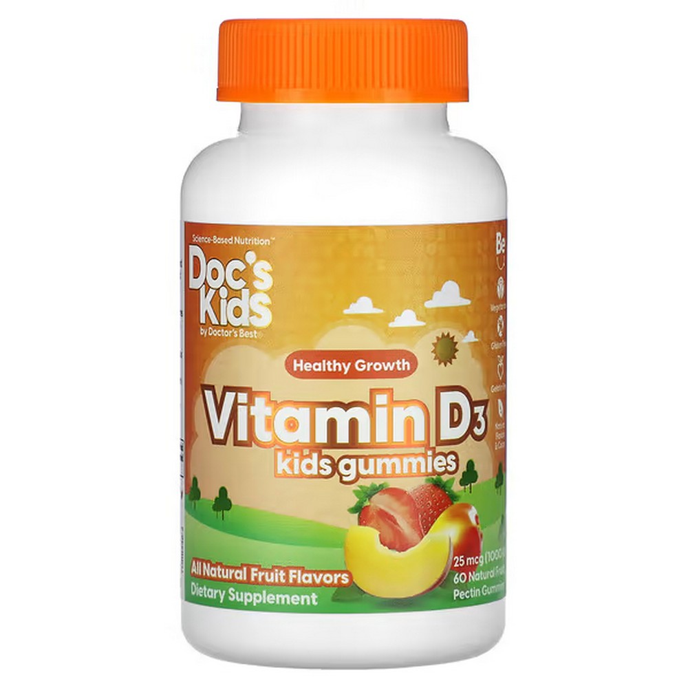doctors best docs kids childrens vitamin d3 gummies all natural fruit 25 mcg 1000 iu 60 gummies with natural fruit pectin Doctor's Best Doc's Kids Vitamin D3 Gummies 1000 IU 60 Gummies