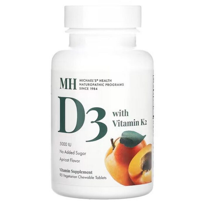 Michael’s Naturopathic Vitamin D3 + K2 Apricot Flavor, 5000 IU, 90 Chewable Tablets