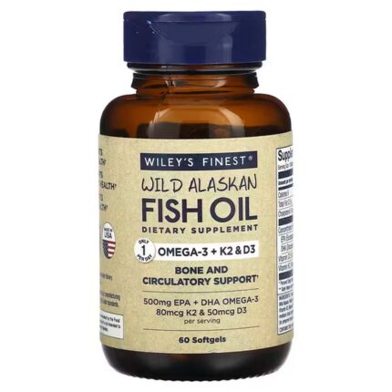 Wiley's Finest Wild Alaska Fish Oil Omega-3 + K2 + D3 60 Softgels