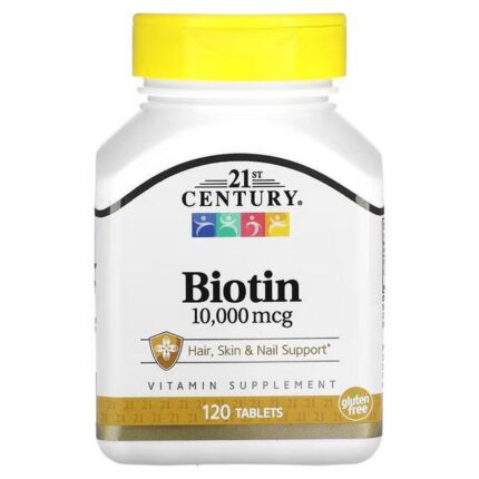 21st Century Biotin 10,000 mcg – High Potency, 120 Tablets