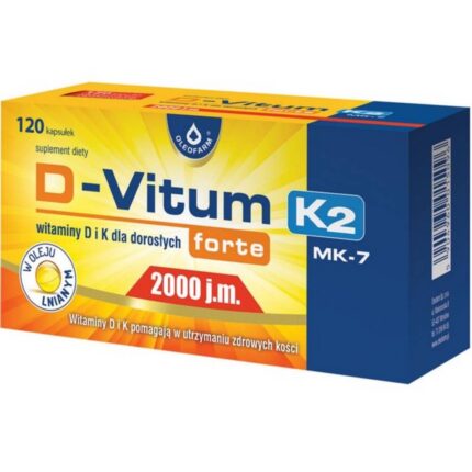 D-Vitum Forte 2000 IE K2 MK-7, vitamins D and K for adults forte, capsules, 60 pieces.