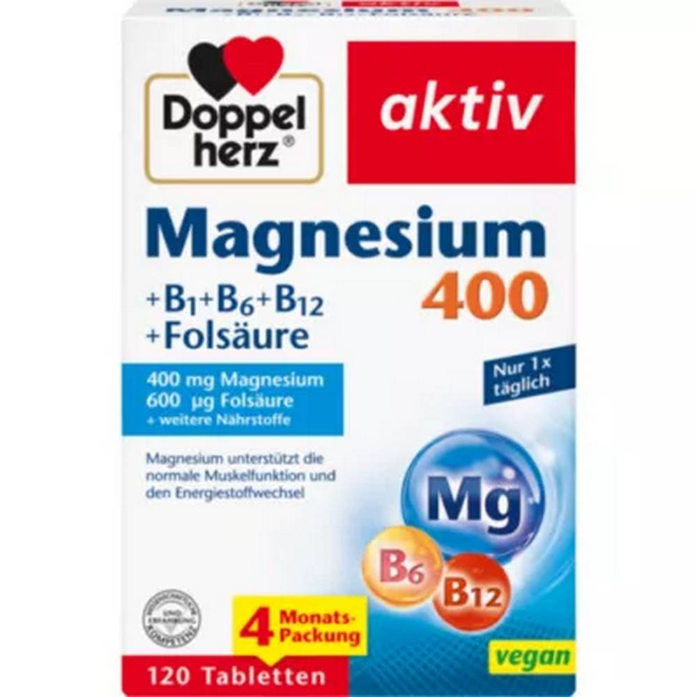 doppelherz magnesium 400b1b12folic acid 120 pcs Doppelherz Magnesium 400 + B1 + B12 + Folic Acid 120 Pieces