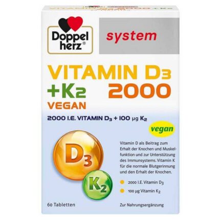 DOPPEL HERZ Vitamin D3 2000+K2 system tablets, 60 pcs