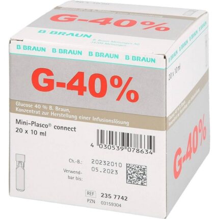 GLUCOSE 40% B. Braun Mini Plastico Connect Infusion Solution 20x10ml
