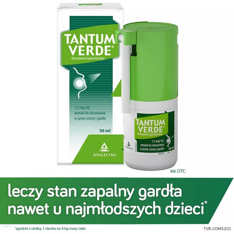 tantum verde aerozol 1.5mg ml 30 ml Tantum Verde aerosol 1.5 mg/ml mouth spray 30 ml